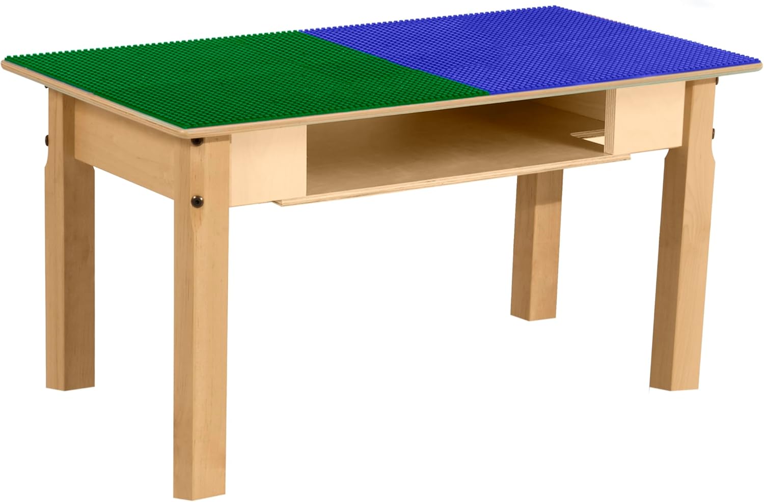 Time-2-Play 30.75" W Rectangular Birch Plywood Blue & Green Lego Compatible Play Table with Shelf for Kids, Children's Table with 16" Long Legs for Playroom [Greenguard Gold Certified]