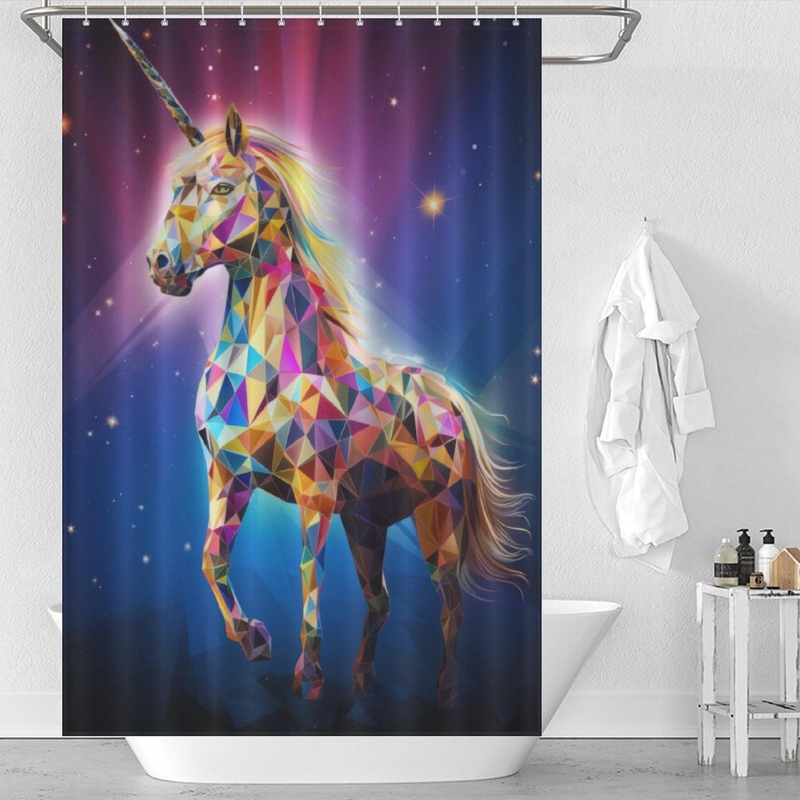Rideau de douche imperméable et lavable motif licorne pour caravane