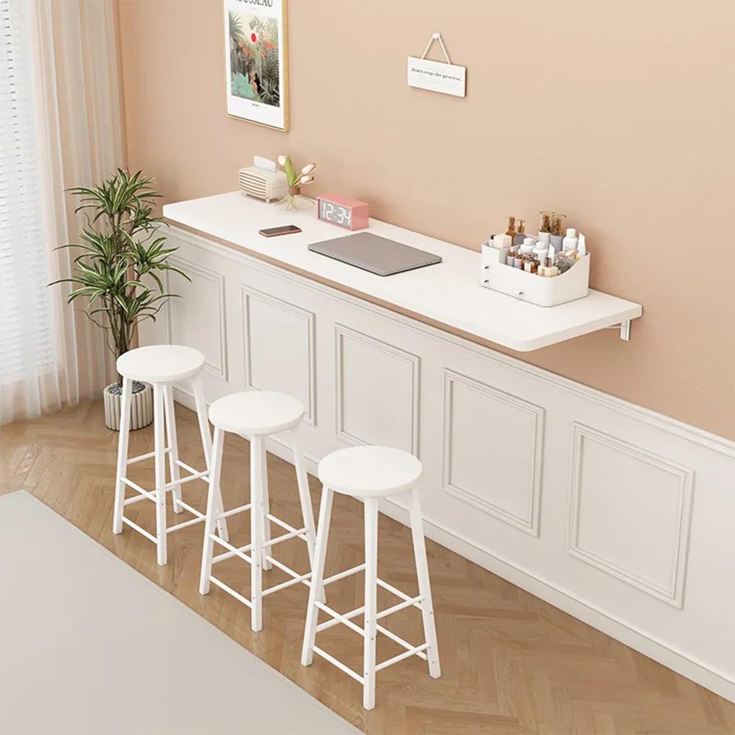 JuanNest Collapsible Wall Mounted Desk, Small Breakfast Bar Table, Wall Desk, Foldable Floating Workbench for Laptop Study Dining Balcony Bedroom Bathroom Kitchen, Space-Saving Solution A,80×40CM