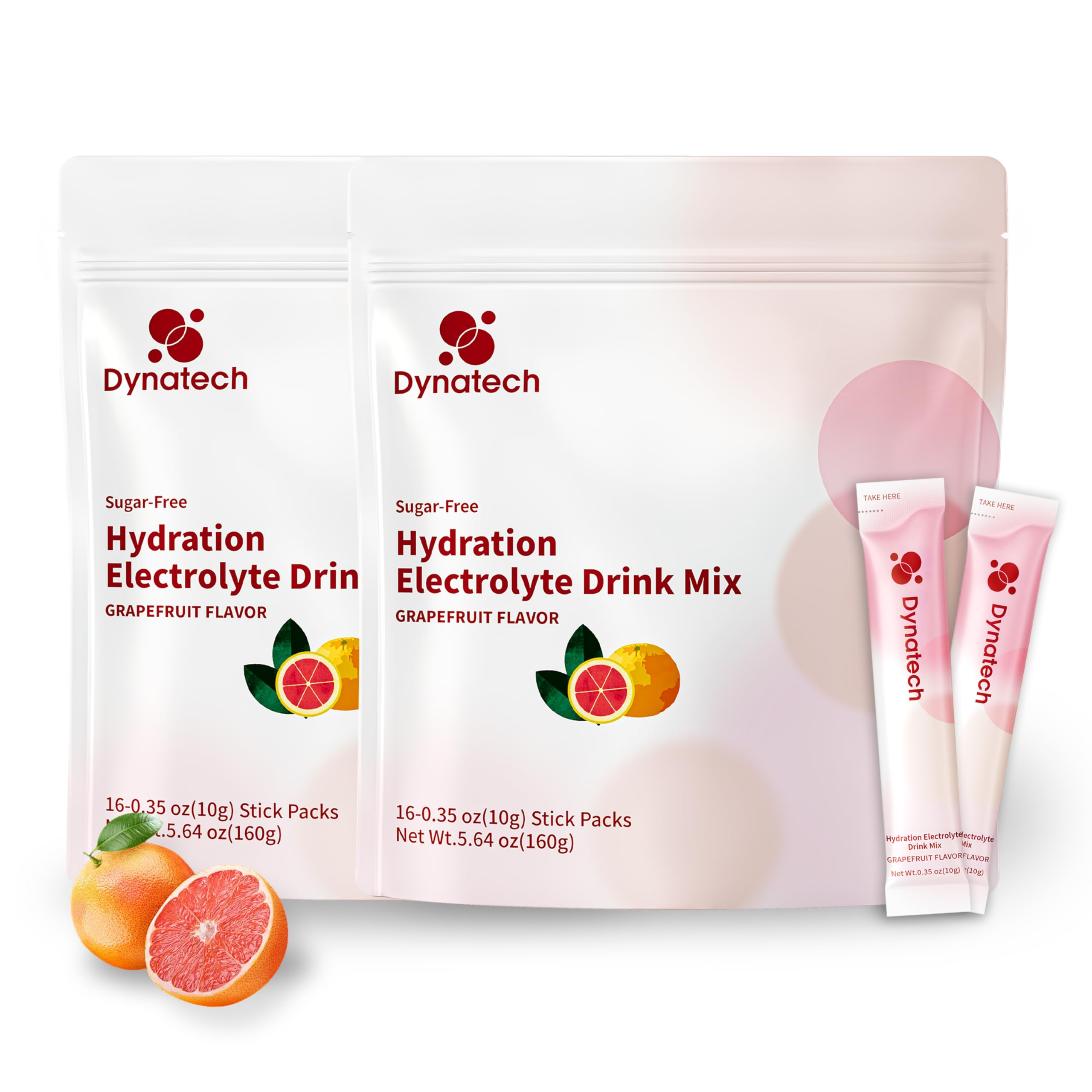 Dynatech Zero Sugar Electrolyte Drink Mix - Grapefruit - Hydration Powder Packets with 10 Electrolytes & Vitamins | Non-GMO, Gluten Free, Vegan Electrolytes Powder Packets | 32 Servings