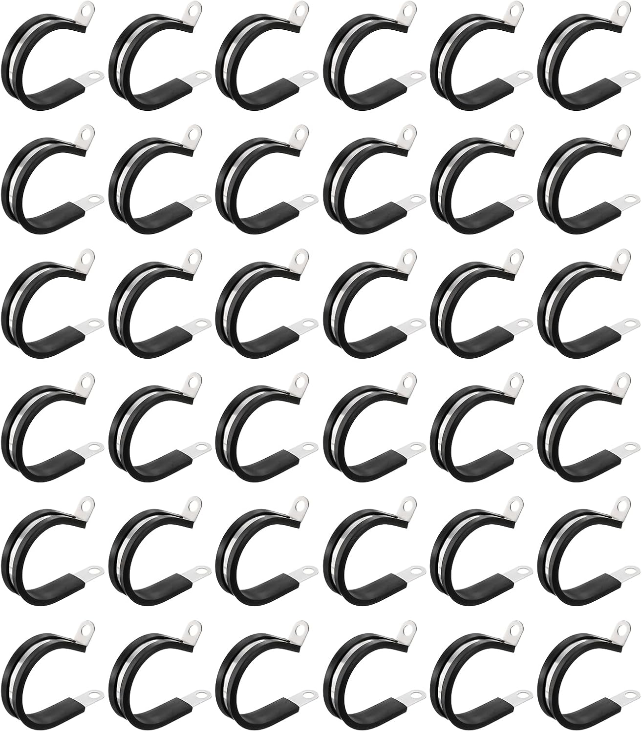 HARFINGTON 50pcs 304 Stainless Steel Cable Clamps 1-1/2 Inch Rubber Cushioned Insulated Clamp Metal Loop Pipe Clamp for Tube Pipe Wire Cord Installation