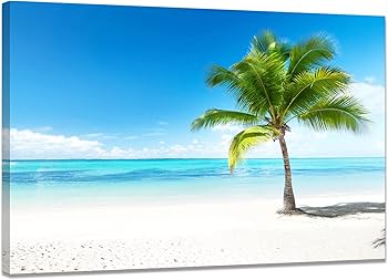 Amazon.co.jp: 海 アートパネル 砂浜 青空 白雲 インテリア ヤシの木