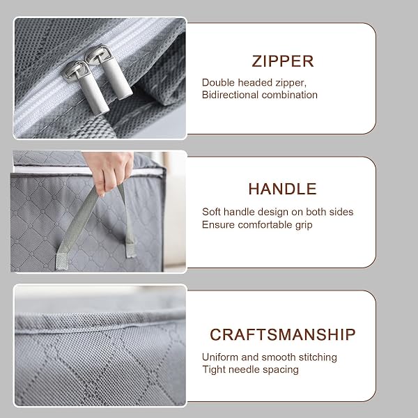 Sacchetti per vestiti, 2 pezzi, contenitori pieghevoli con manico, organizer per biancheria da letto, cuscini e coperte (grigio) - 5