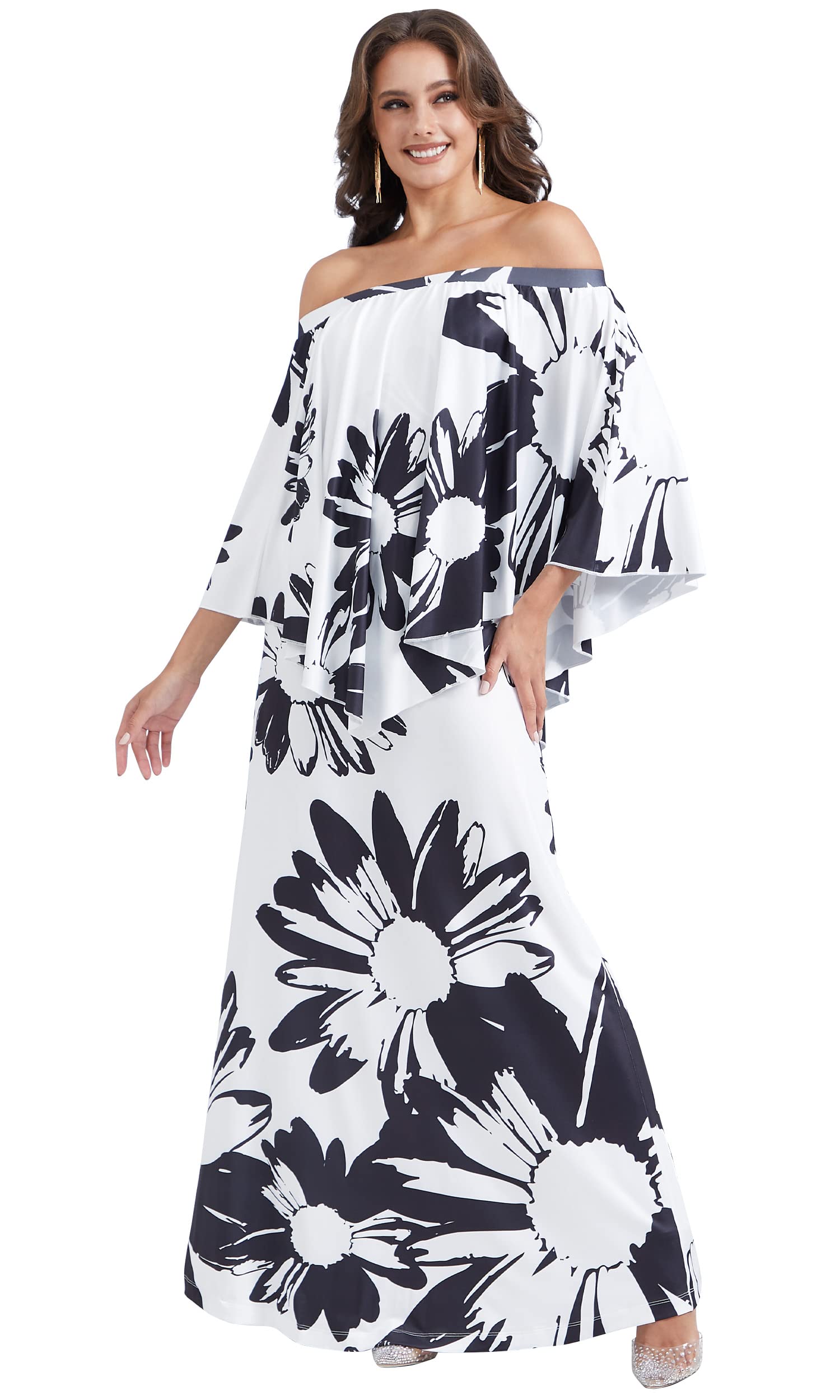 KOH KOH Womens Long Strapless Flowy Flattering Dress