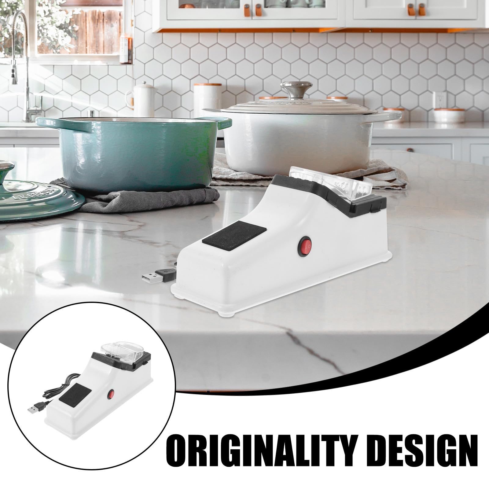 Afilador de Tijeras y Cuchillos Rápido y Portátil Eléctrico USB Diseño en Pp y Afilado para Cocina para Uso Doméstico