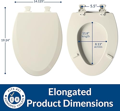 Miniatura 24 de Bemis 1500EC 146 - Asiento de inodoro con bisagras Fácil Limpia & Cambia, madera esmaltada duradera y anodizada, diseño alargado, color almendra
