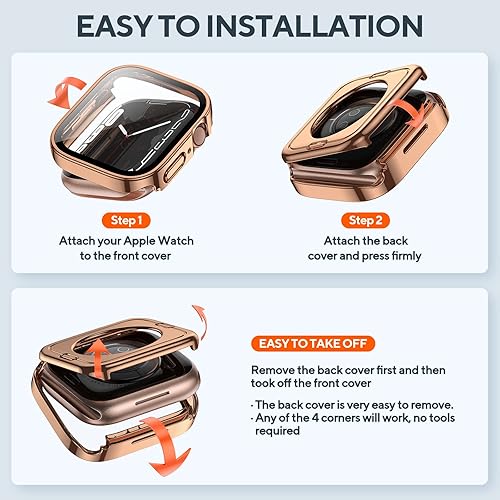 Miniatura 4 de Paquete de 2 fundas impermeables 2 en 1 para Apple Watch Series SE SE2 6 5 4 1.575 pulgadas, borde recto PC parachoques delantero y trasero con