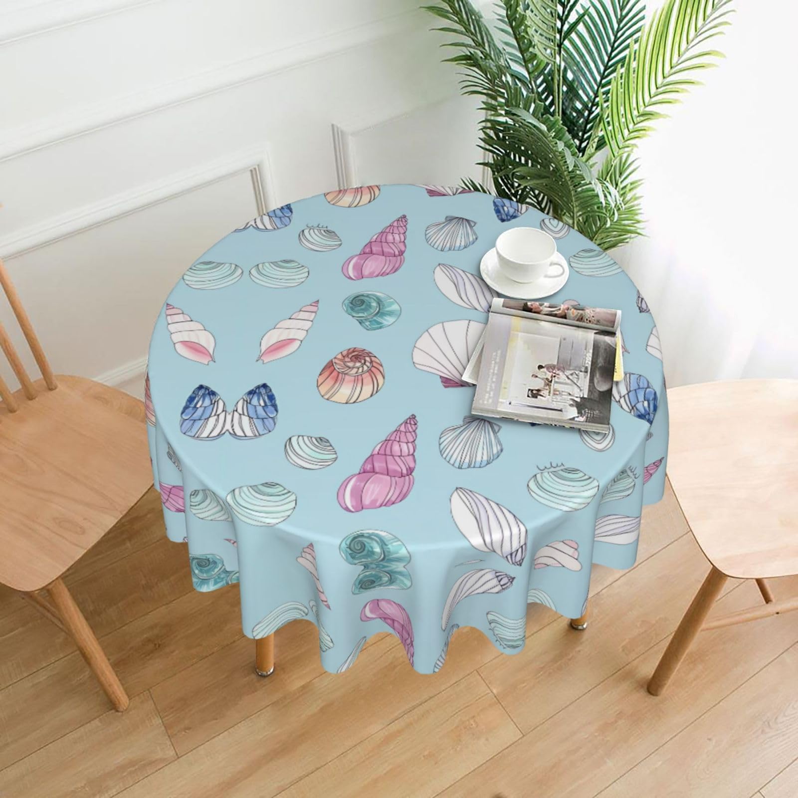 YYHWHJDE Sea Shell Prints Round Decorative Tablecloth 60in - High-Grade Polyester Throw for Elegant Dining & Festive Gatherings