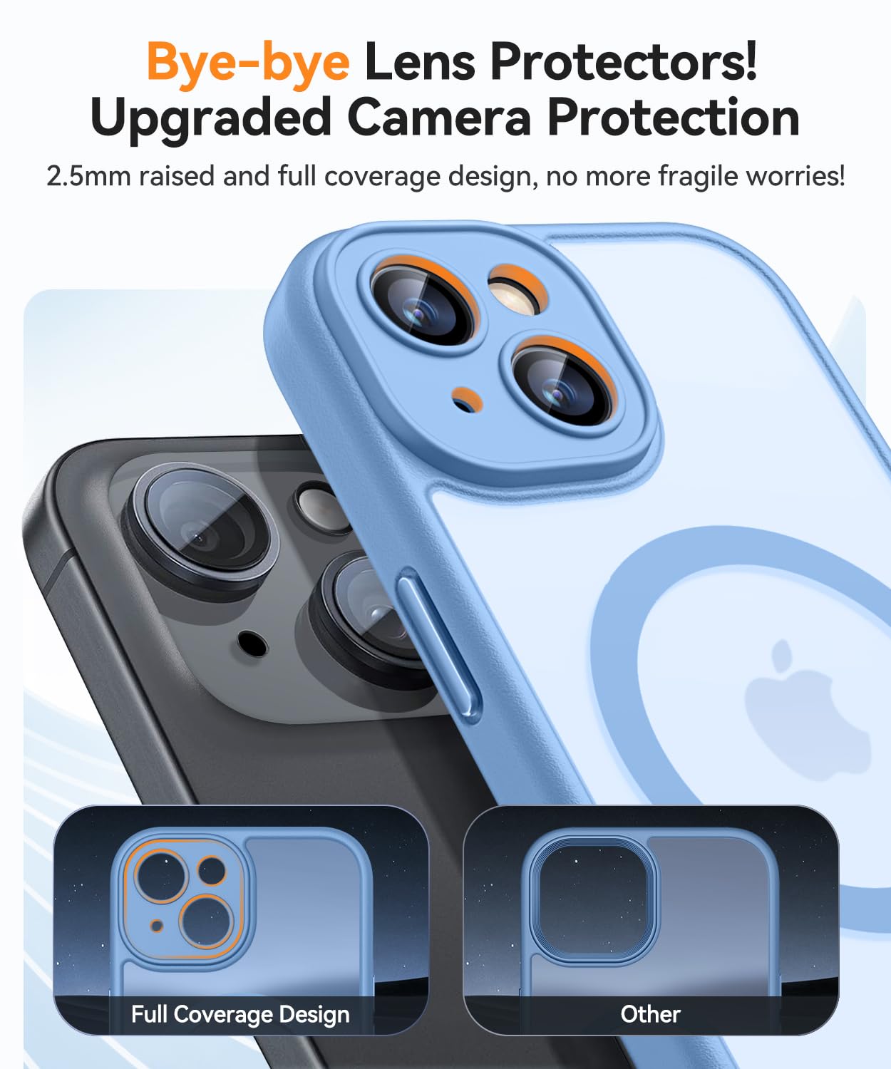 CANSHN Cover Magnetica per iPhone 15 Plus, Compatibile con MagSafe, [Protezione Completa Della Fotocamera], Custodia Traslucida Opaca Protettiva Sottile Antiurto 6,7 Pollici - Azzurro