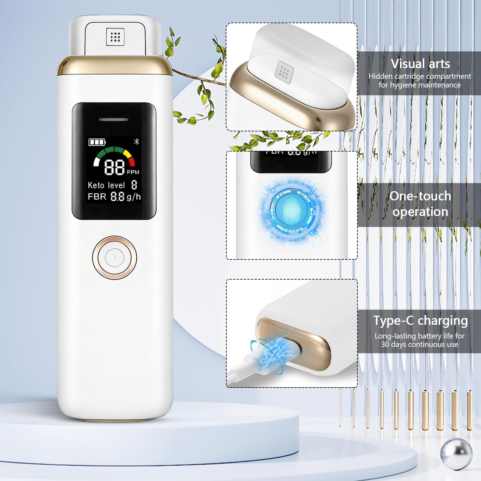 Ketone Atemmessgerät, Professioneller Digitaler Ketone Atemanalysator, Neuer Verbesserter Tragbarer Ketone Atemtester, Hochpräzises Ketone Messgerät zur Erkennung von Diät und Ketosestatus