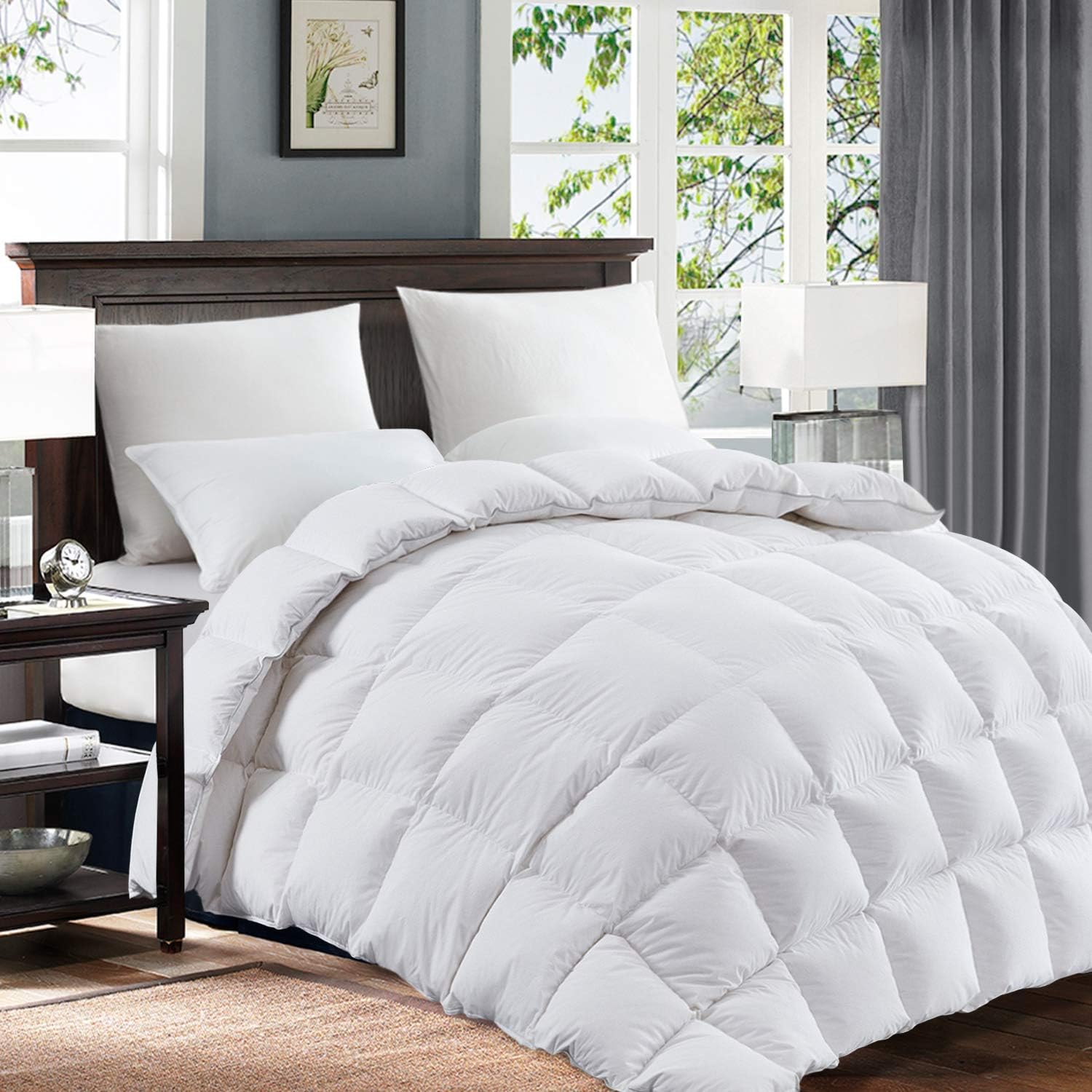Luxurious 108"x98" Oversized California King Size All Season Goose Down Comforter Cal King Duvet Insert White Solid, 57oz Fill Weight Goose Down Feather Down Proof with 8 Ties : Home & Kitchen