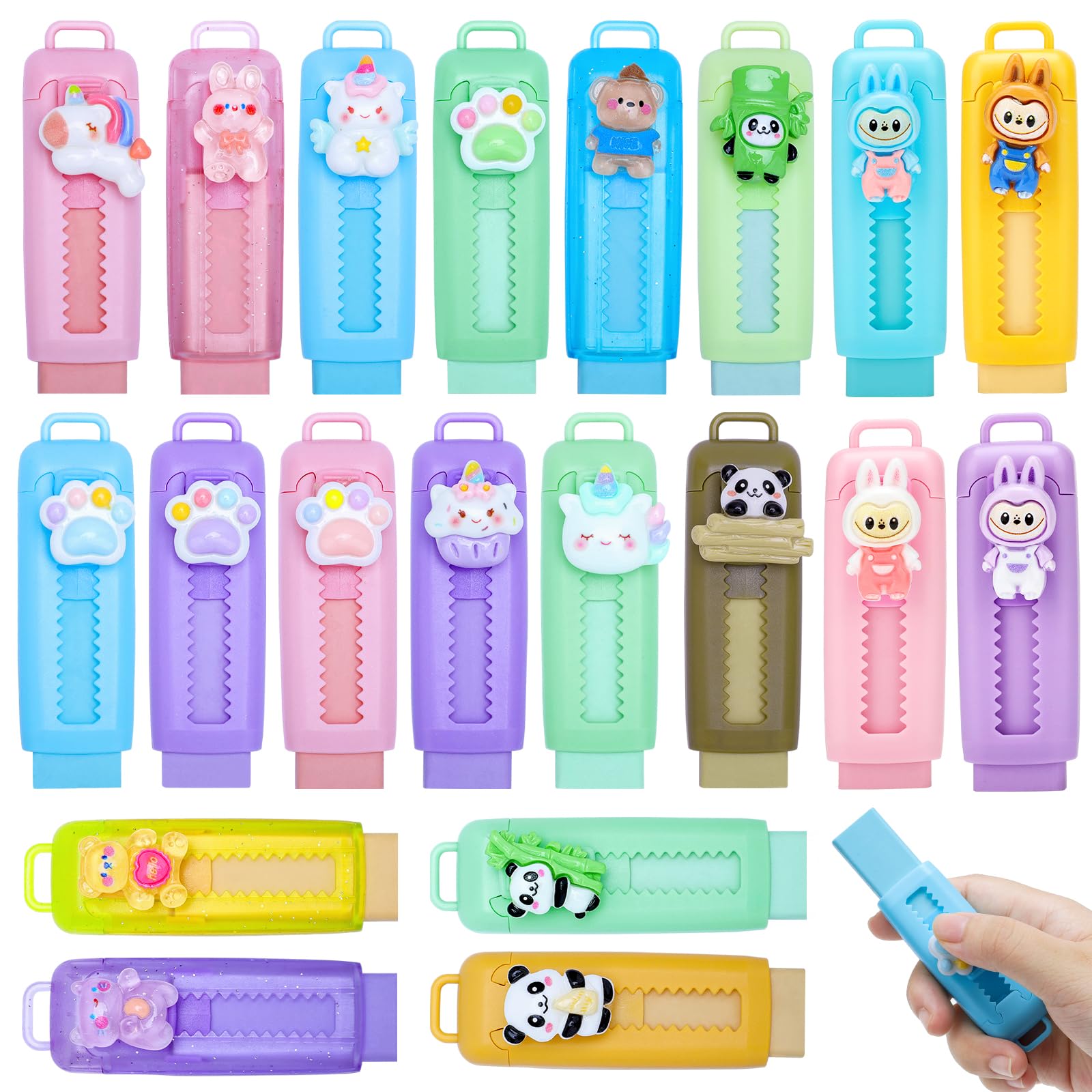 20 Piezas Mini Gomas de Borrar para Niño, Regalos Cumpleaños Invitados Niños Colegio, Push and Pull Gomas de Borrar para Regalitos Cumpleaños Invitados Niños