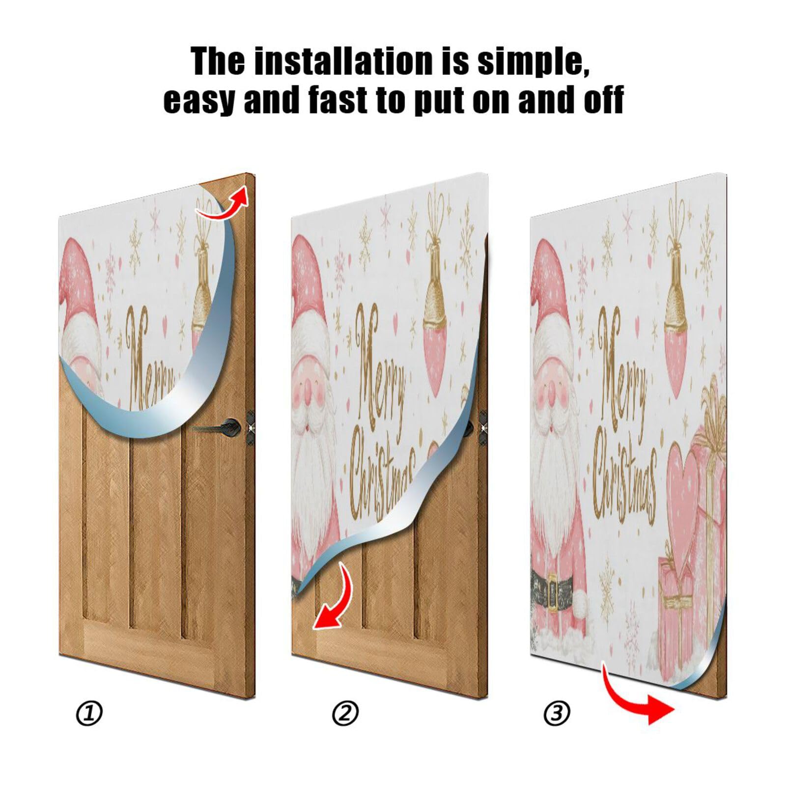 J JOYSAY Christmas Pink Snowflake Santa Door Decorations Door Cover Door Christmas Decorations Christmas Party Decorations Sign for Christmas Party Favor,35x79 in