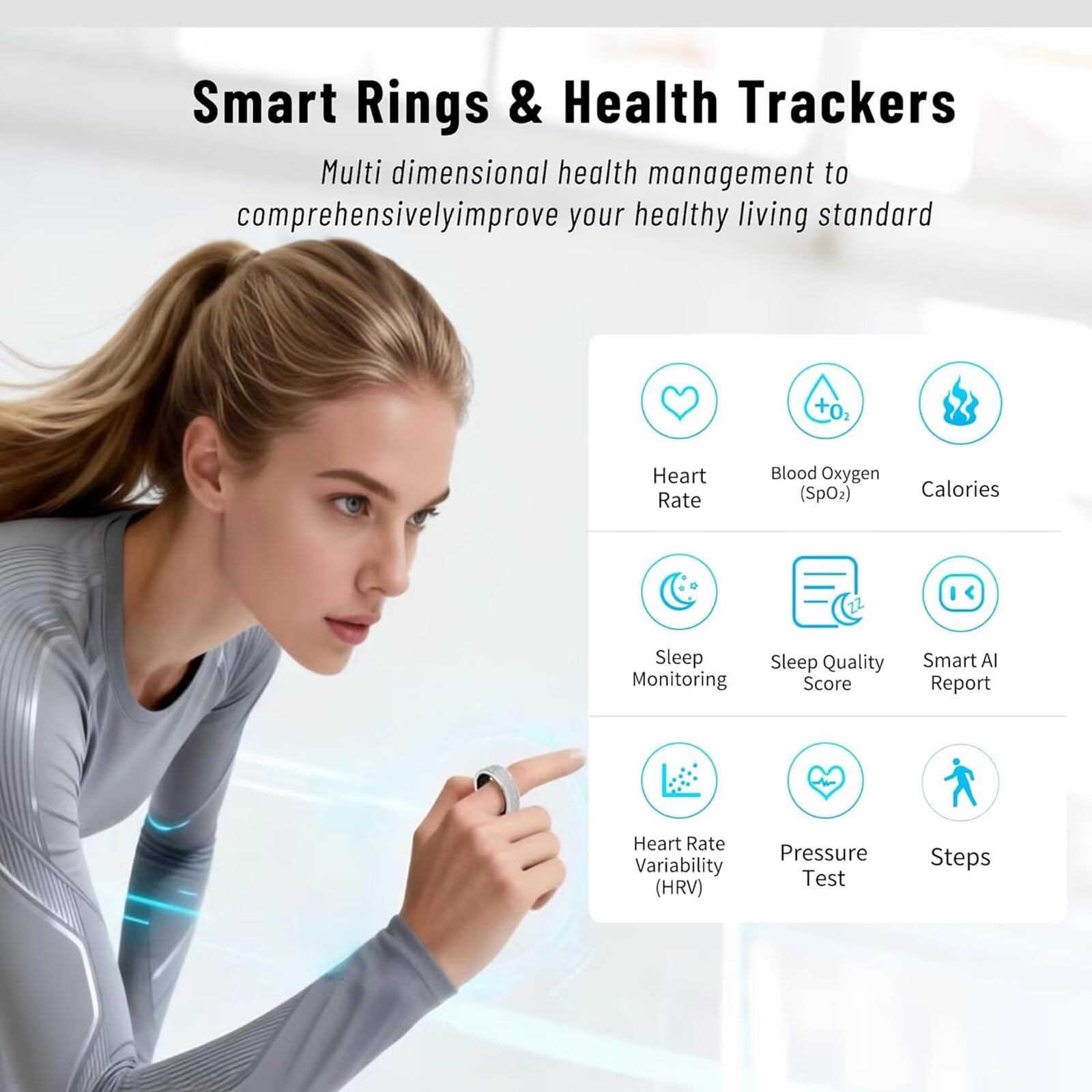 Bague De Bien-êTre en Argent S925 avec Suivi du Sommeil, Suivi De La Condition Physique, Moniteur De FréQuence Cardiaque Et De Vrc, Bague Intelligente éTanche, Suivi De La Santé Vitale