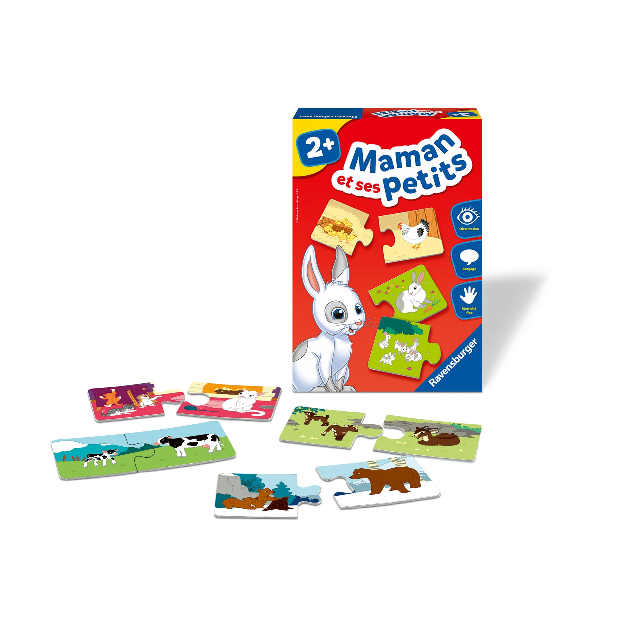 Ravensburger Maman et Ses Petits – Jeu d’Association Animaux dès 2 Ans – Puzzle éducatif Auto-correctif – Développe Le langage et l’Observation