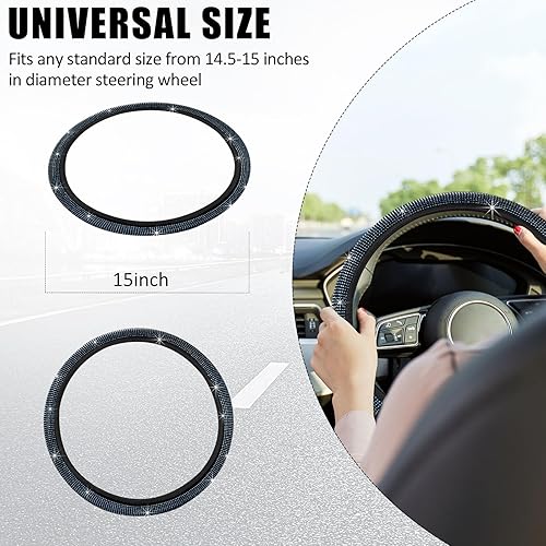 Vista 54 de Ziciner Funda brillante para volante de automóvil, protector de volante de diamantes de imitación con purpurina para vehículo, accesorios