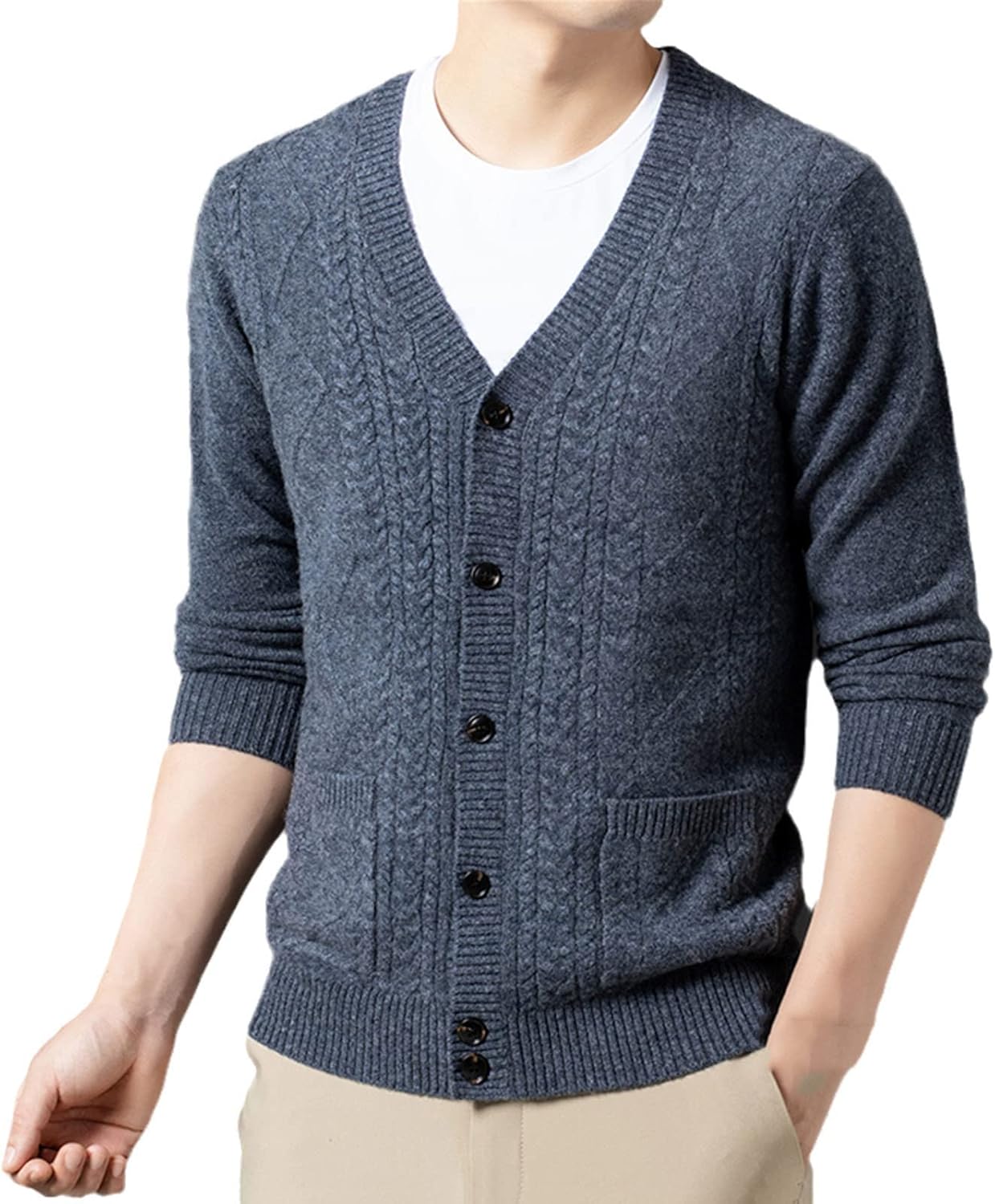Spring and Autumn Thickened Sweater Chunky Needle Jacquard Wool Cardigan Men's Knitted Sweater