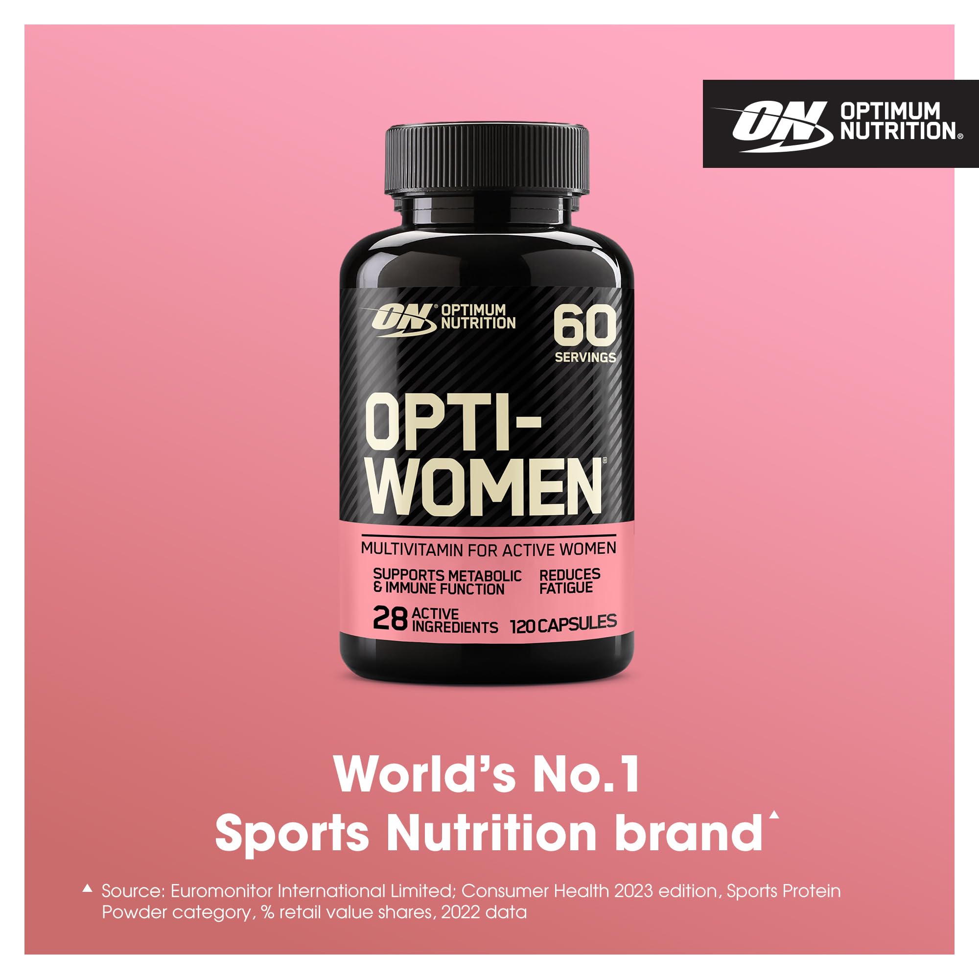 Opti-Women Multi-Vitamin Optimum Nutrition – suplement dla kobiet, zawiera witaminy i minerały, bez dodatków smakowych, 60 porcji, 120 kapsułek