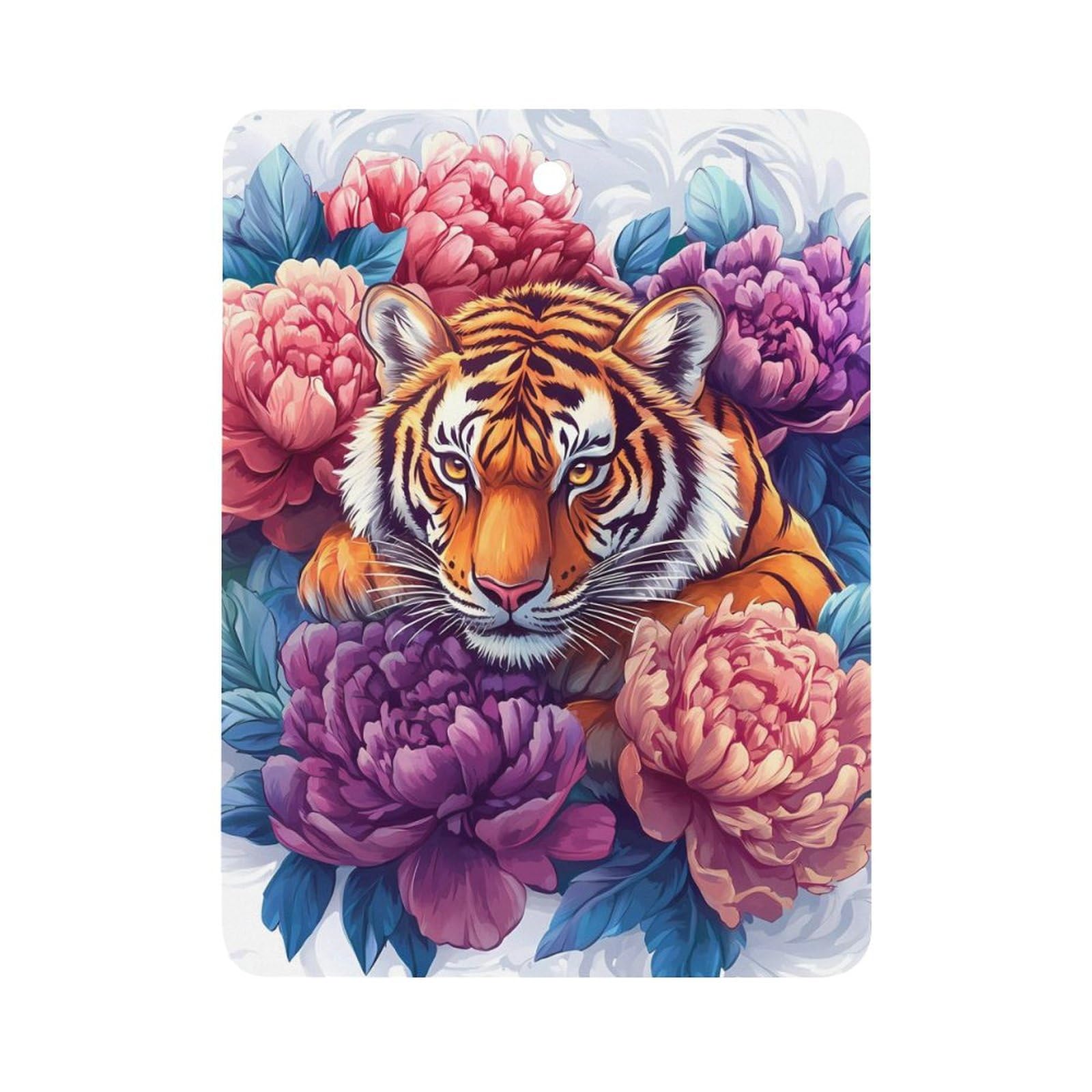 Tiger Peony Flowers Car Air Freshener Hanging Aromatherapy Tablets for Car Accessories Square