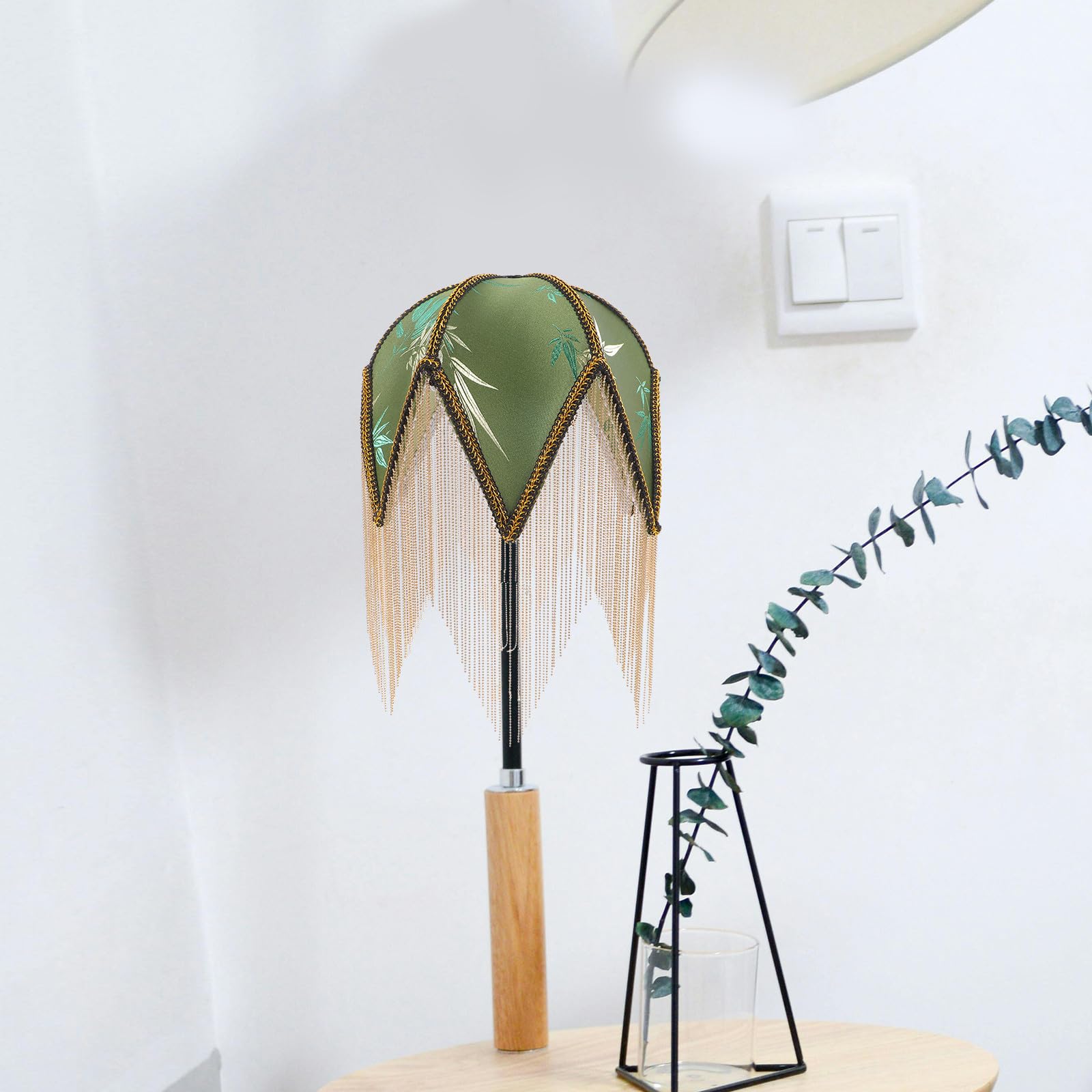 POPETPOP Paralume per Lampada da Tavolo e Lampadario, Verde, Motivo Foglia, Struttura in Ferro, Foro Centrale 1cm, Luce Morbida e Diffusa