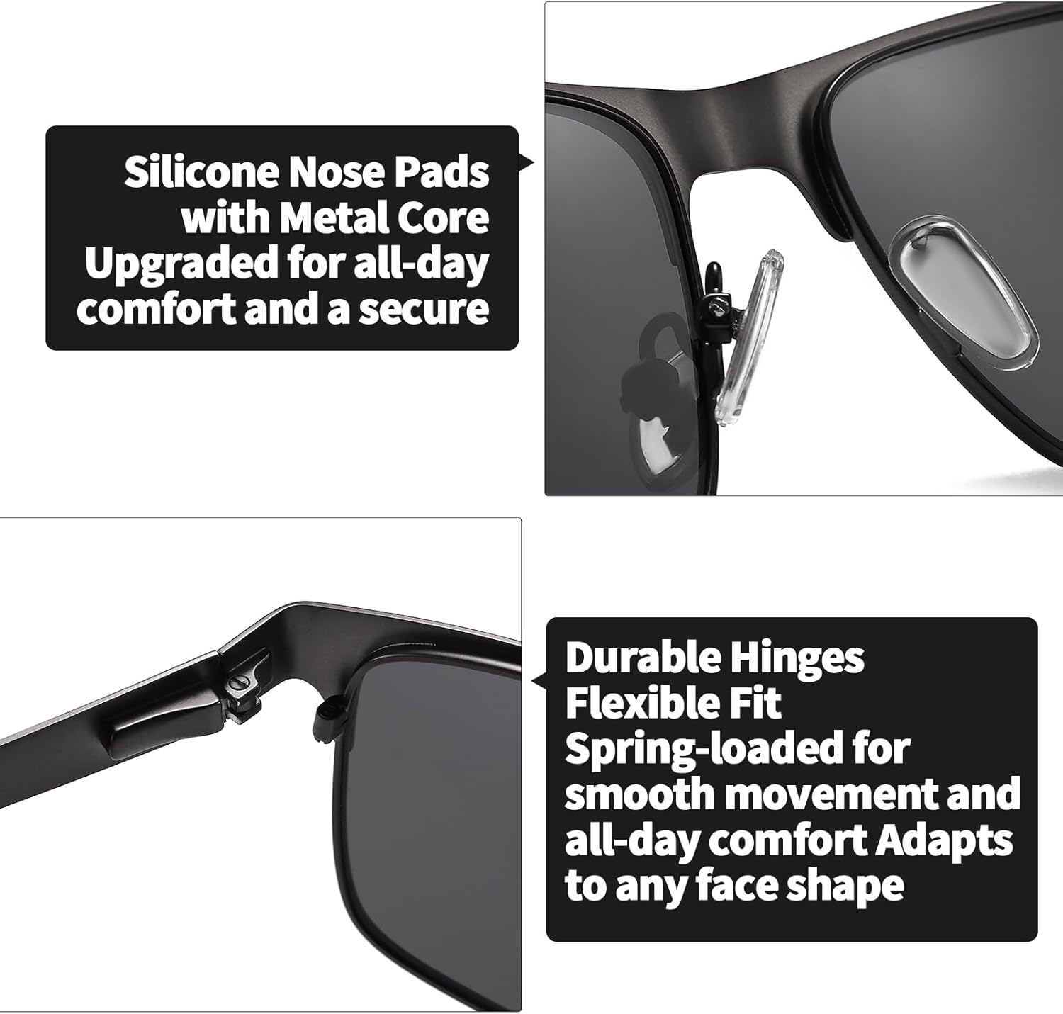 Polarized Sunglasses for Men, UV400 Protection Metal Frame Classic Square Sunglasses, Anti-Glare Aviator Shades