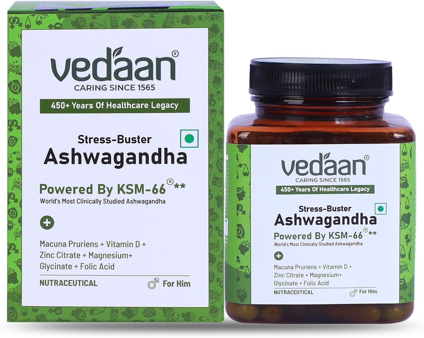 Vedaan Ashwagandha with KSM-66 | Ayurvedic Capsules for Men - Energy, Stress Relief & Sleep Improvement | Formula for Mood, Focus & Immune Support | 60 Capsules