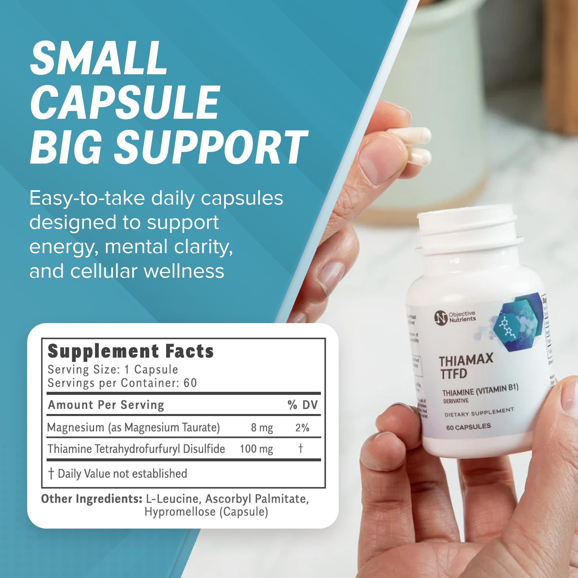 Objective Nutrients Thiamax TTFD Thiamine B1 Supplement | Vitamin B1 Supplement for Energy Focus | Highly Absorbable Vitamin B1 100mg with Magnesium – 60 Capsules — Amazon image 7