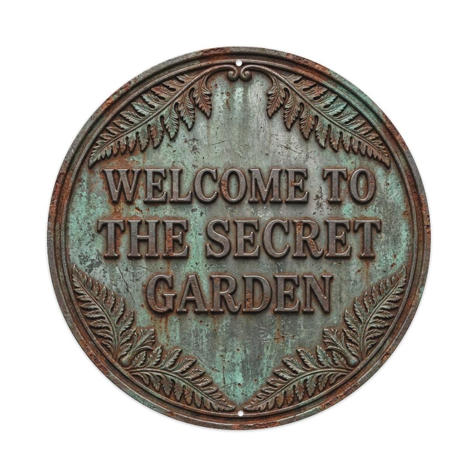 Vintage Welcome Secret Garden Iron Grey Fern Metal Tin Sign