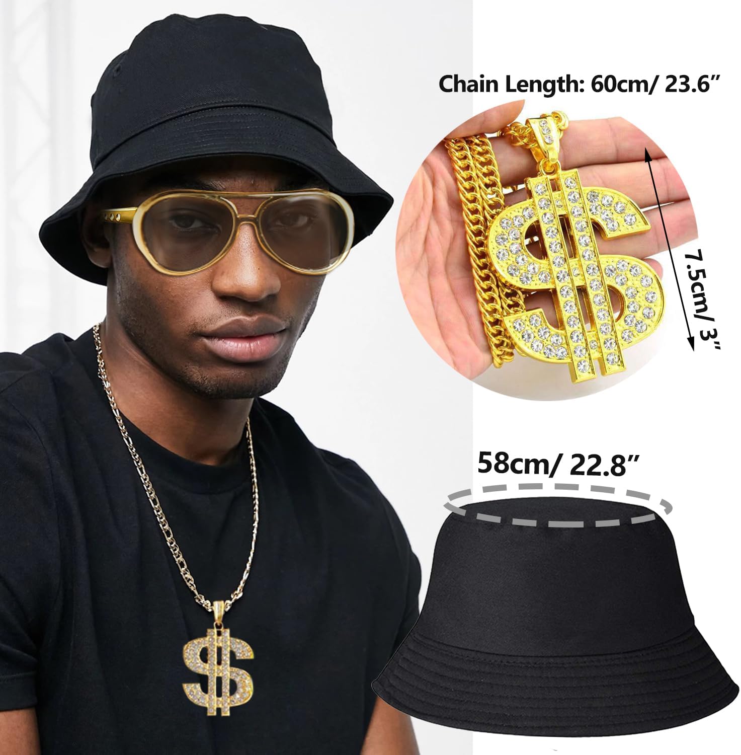 90s Hip Hop 80s Costumes Kit for Men Rapper Party Outfits Accessories - Image 3