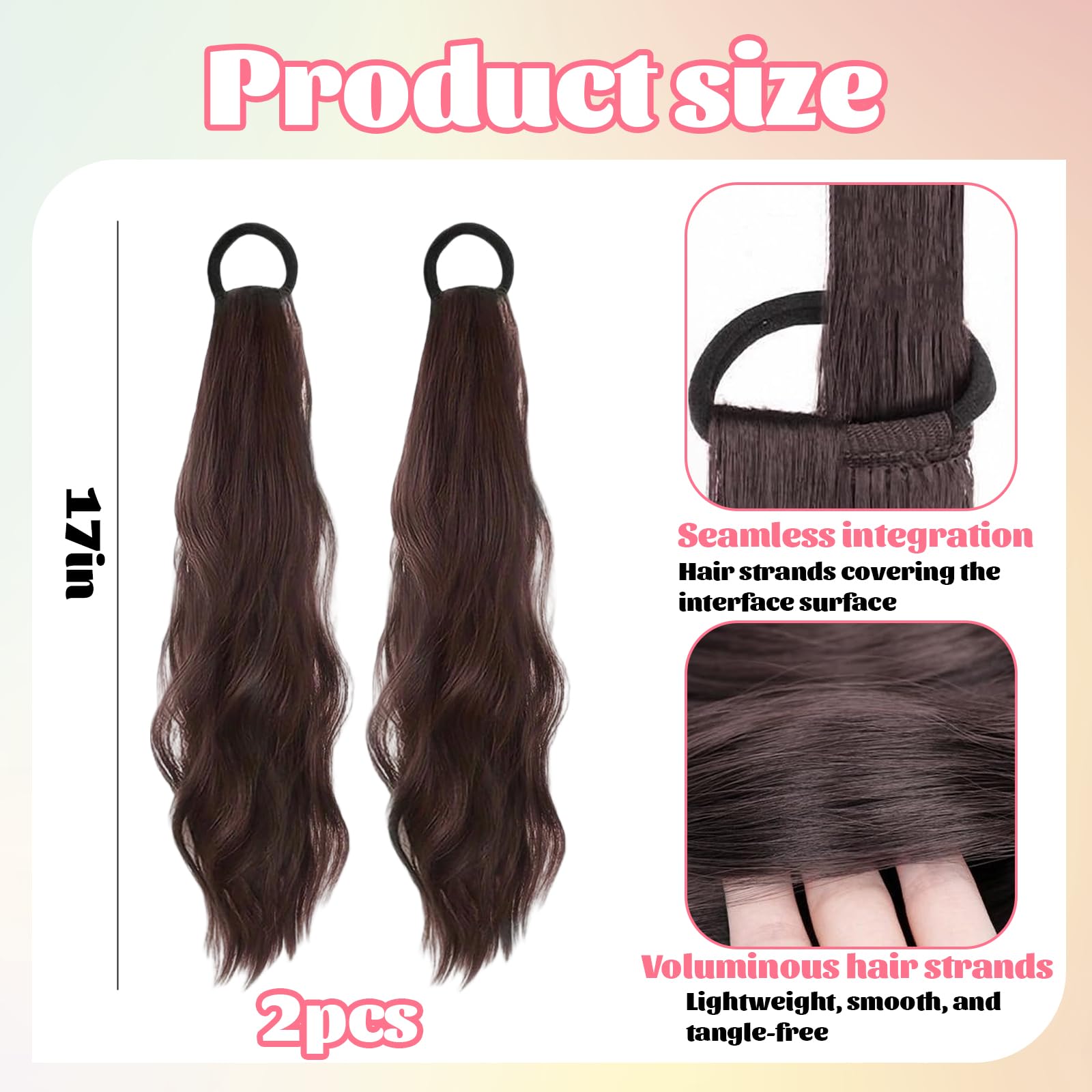 Ponytail Extension Human Hair, 2PCS Dark Brown Ponytail Extension - Image 2