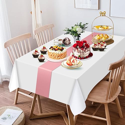 Miniatura 5 de Juego de 12 manteles de plástico desechables y camino de mesa de satén, manteles de 54 x 108 pulgadas, manteles blancos de 12 x 108 pulgadas,