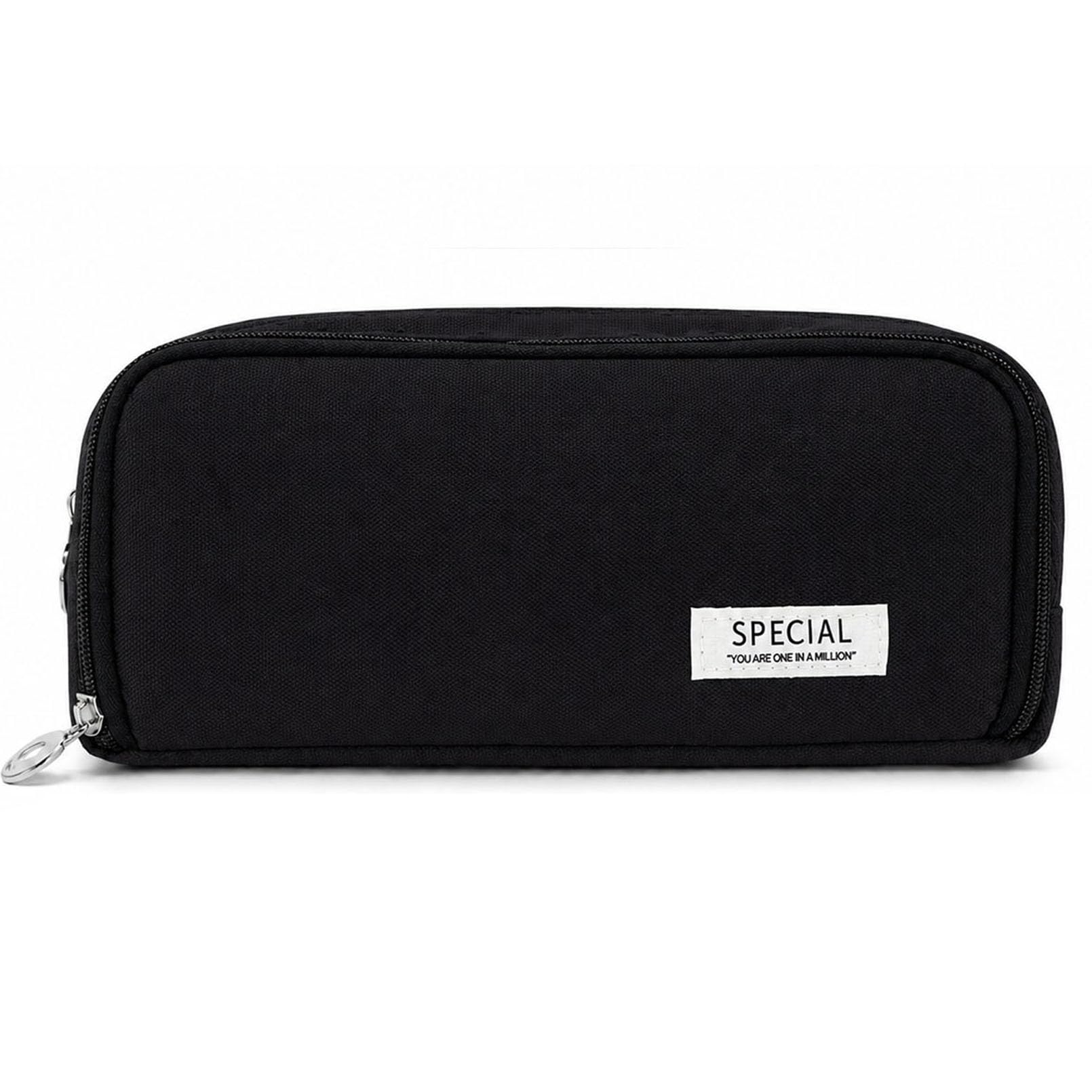 ZHENWO Special Pencil Case Polka Dot, Cute Pencil Case, Multi-Compartment Pencil Cases, Large Pencilcase Big Capacity, Canvaswith Soft Zip Pen Case, Suitable for School and Office (Black)