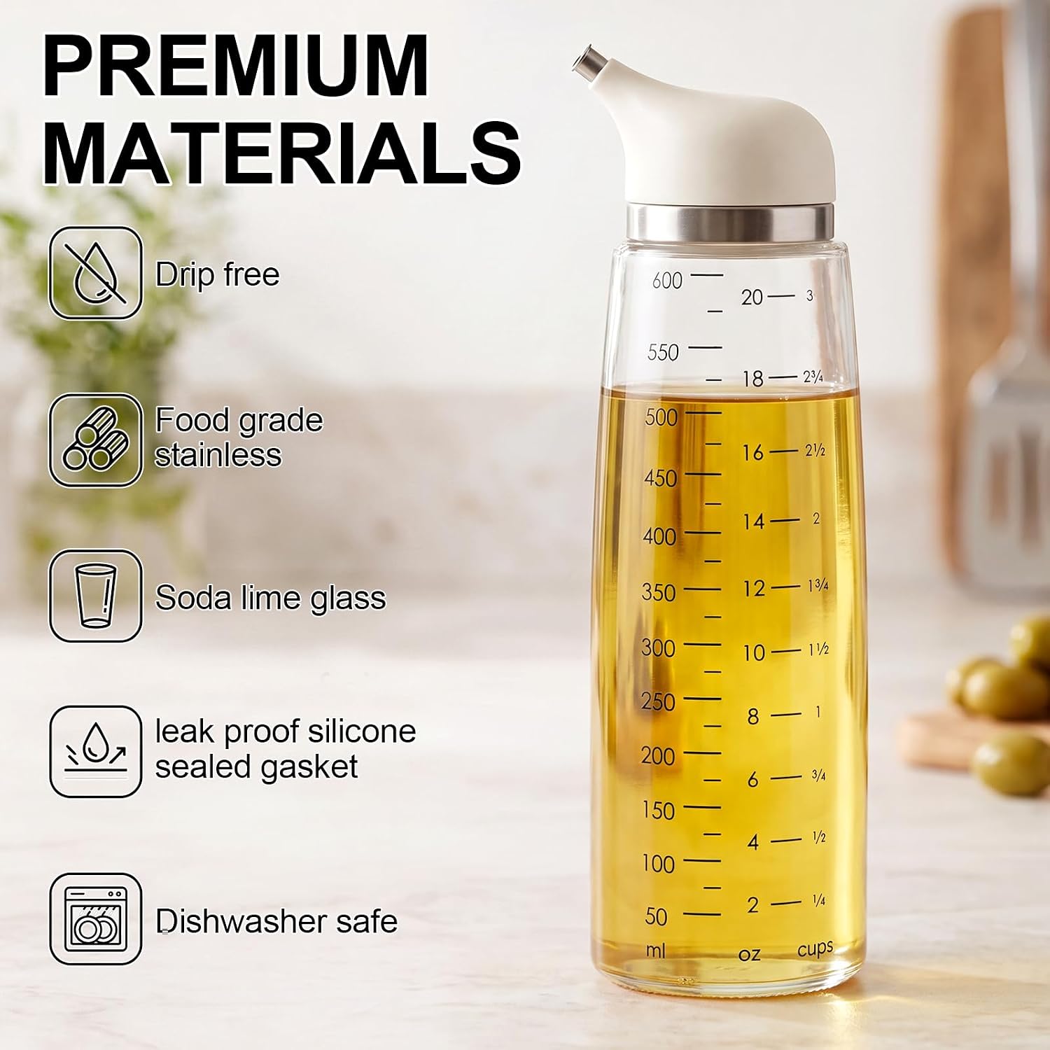 1 Pcs 20 oz Glass Leak Proof Oil Dispenser Kitchen, Non-drip Spout