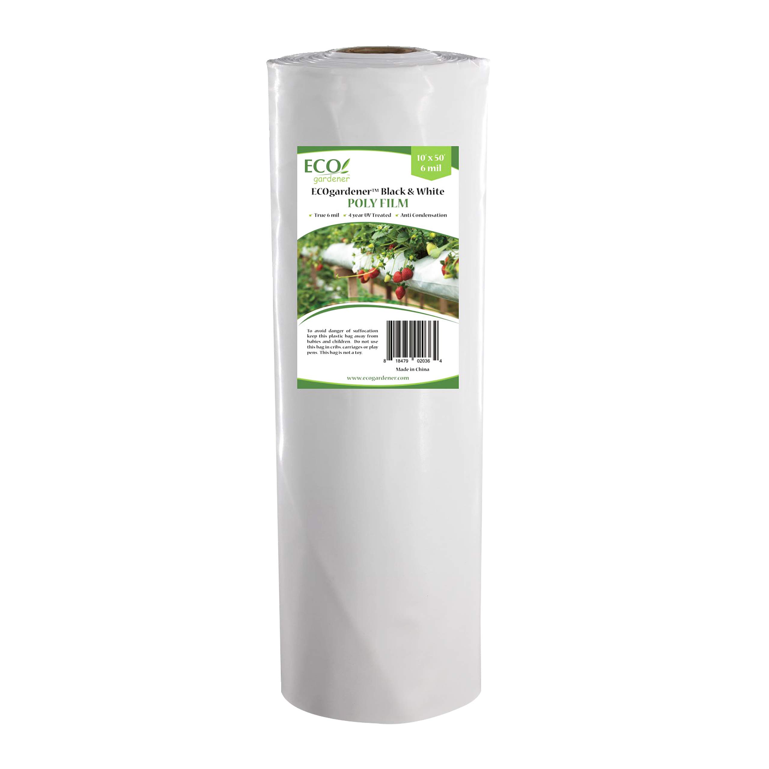 Black and White Poly Film - 10' x 50' 6mil, 4 Year UV Treated, Heavy Duty Polyethylene Sheeting by ECOgardener