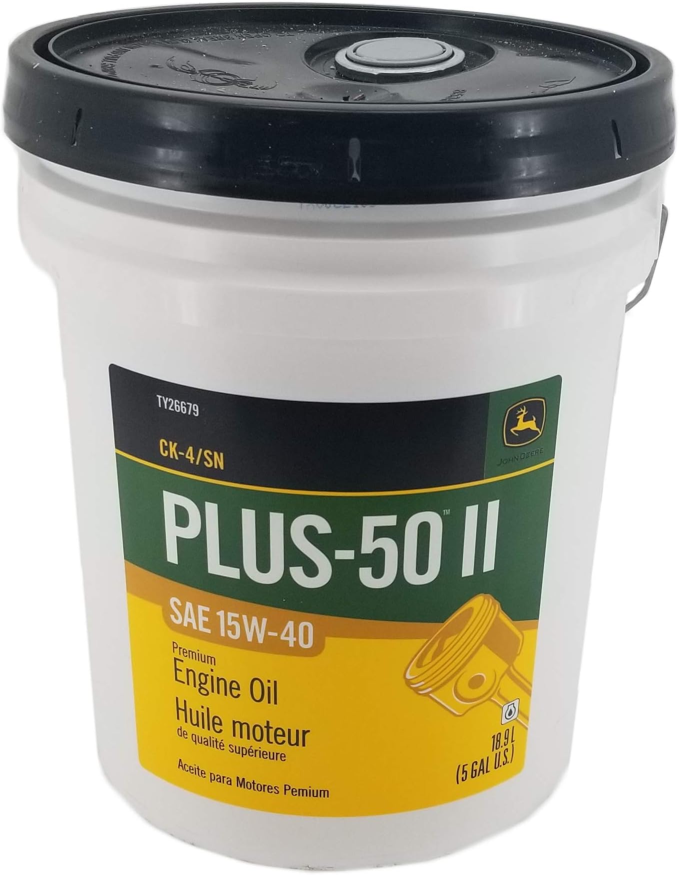 John Deere Plus-50 II CJ-4 Diesel Motor Oil 15W-40 5 Gallon Bucket TY26679