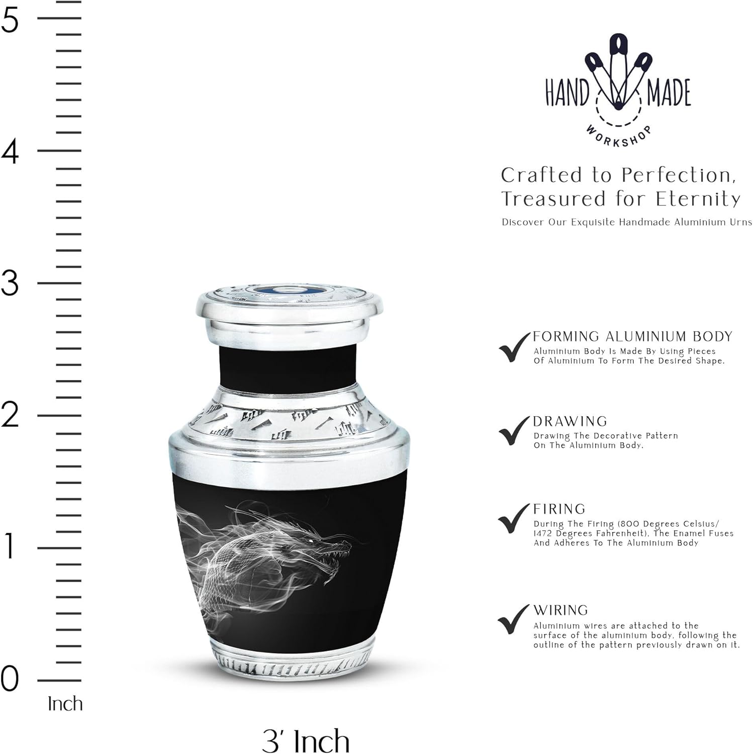 Dragon Urn, Metal Urns - Metal Cremation Urns for Human Ashes - Adult Memorial Urns - Small & Large Urns for Husband & Wife - Combo of 1 Large Urn with Velvet Bag and 1 Small, Black