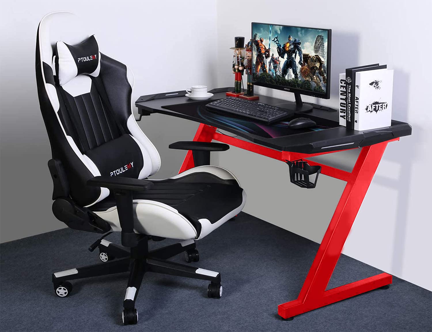 Buy Vordern Armoured Ergonomic Gaming Desk with RGB LED Light, ZShaped