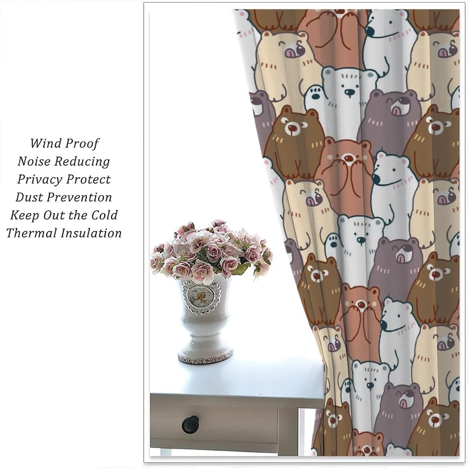 Cartoon Bear Blackout Curtains - Funny Cute Nursery Little Black Bear Brown Bear Rod Pocket Window Treatment Set Energy Saving Thermal Insulated Drapes for Living Room Nursery,2 Panels 72L x 31.5W