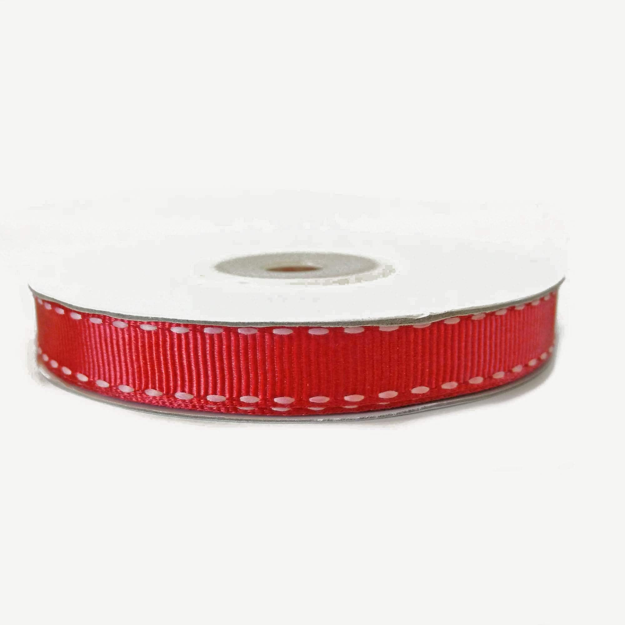 various colours Grosgrain ribbon with saddle stitch 10mm x 10 metre Full Roll (Red)