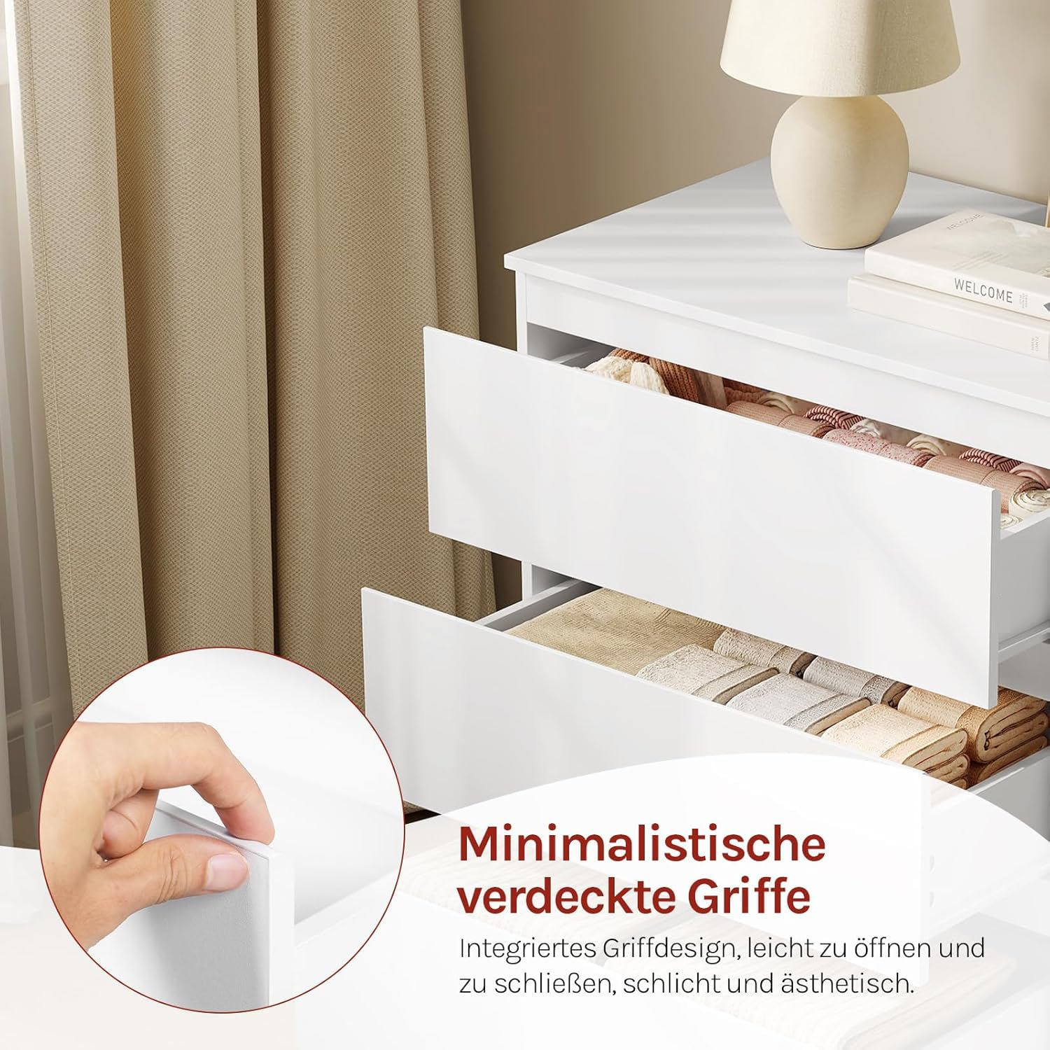 WOLTU Kommode mit 3 Schubladen, platzsparender Kommodenschrank | Sideboard in Hochglanz Weiß, für Wohnzimmer Schlafzimmer Büro, 80 x 78 x 48 cm