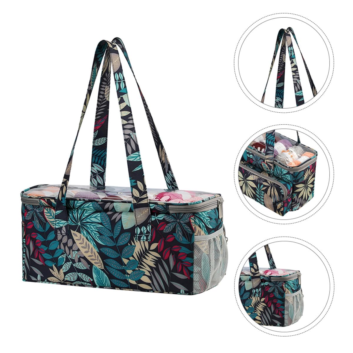 Angoily Borsa Portaoggetti per Filati e Lana Cinturino Rinforzato Organizer per Attrezzi da Lavoro a Maglia Resistente e Multitasche per Uncinetti e Ferri da Maglia Porta Filati da