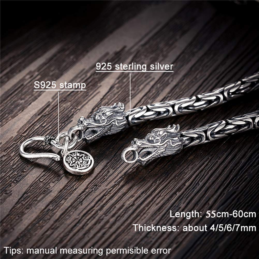 925 Sterling Silber Schmuck, Herren Vintage Handgefertigte Quadratische Byzantinische Königskette, Nordische Wikinger Mythologie Drachenkopf Talisman Halskette