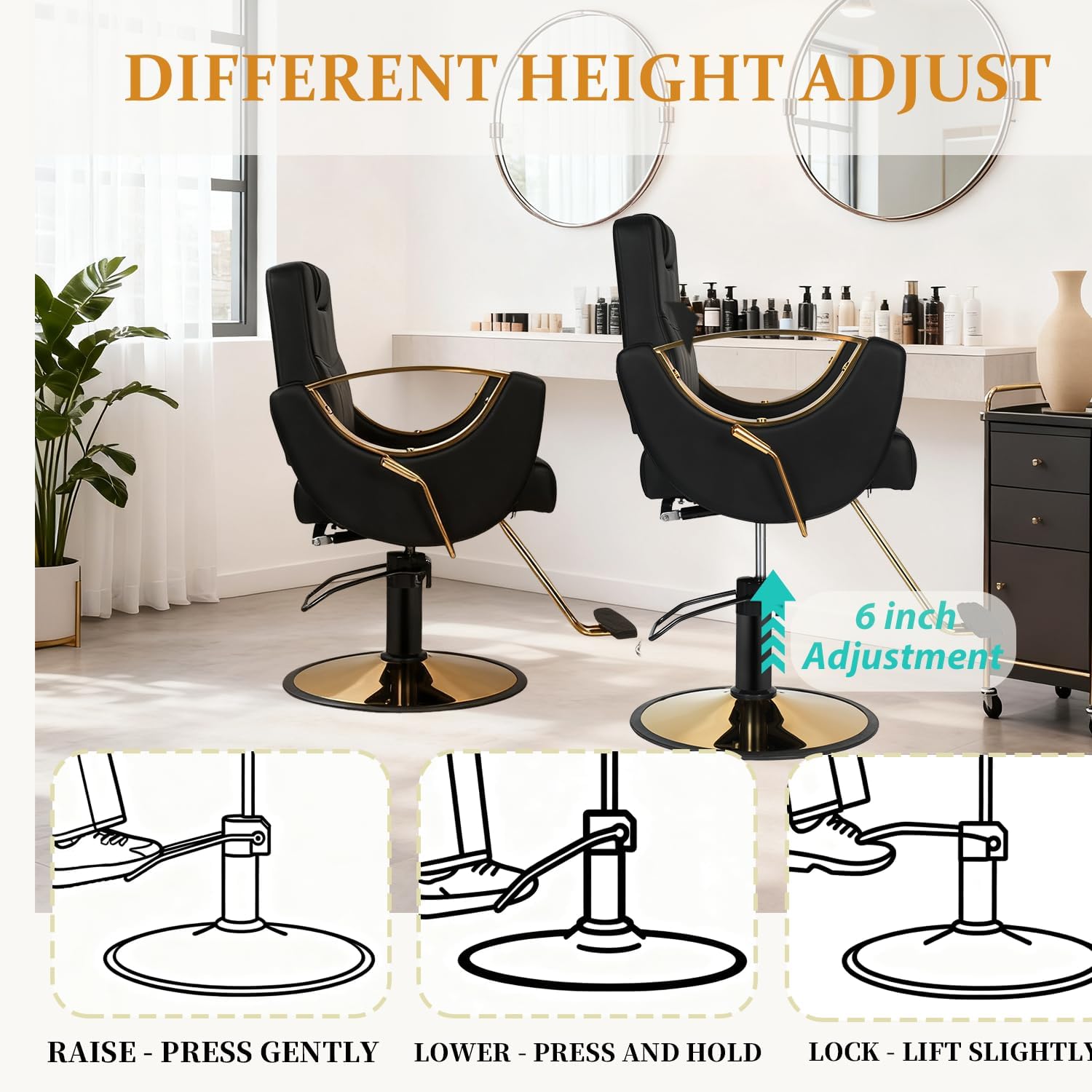 Reclining Salon Barber Chair with Hydraulic Pump, Adjustable Headrest, Hair Chair for Hair Stylist Spa Shampoo Chair for Barbershop Home, Beauty Salon, Spa or Tattoo Studio, Dark Black