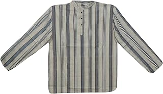 Men’s Shirt Kurta Grey Striped Cotton Traditional Yoga Boho Tunic L