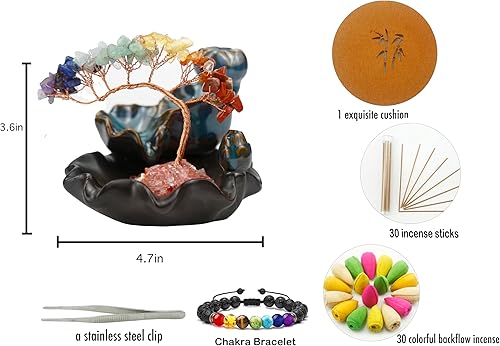 Miniatura 2 de Soporte para incienso en cascada, quemador de conos de incienso con reflujo de cristales de aguamarina, decoración de estante de meditación