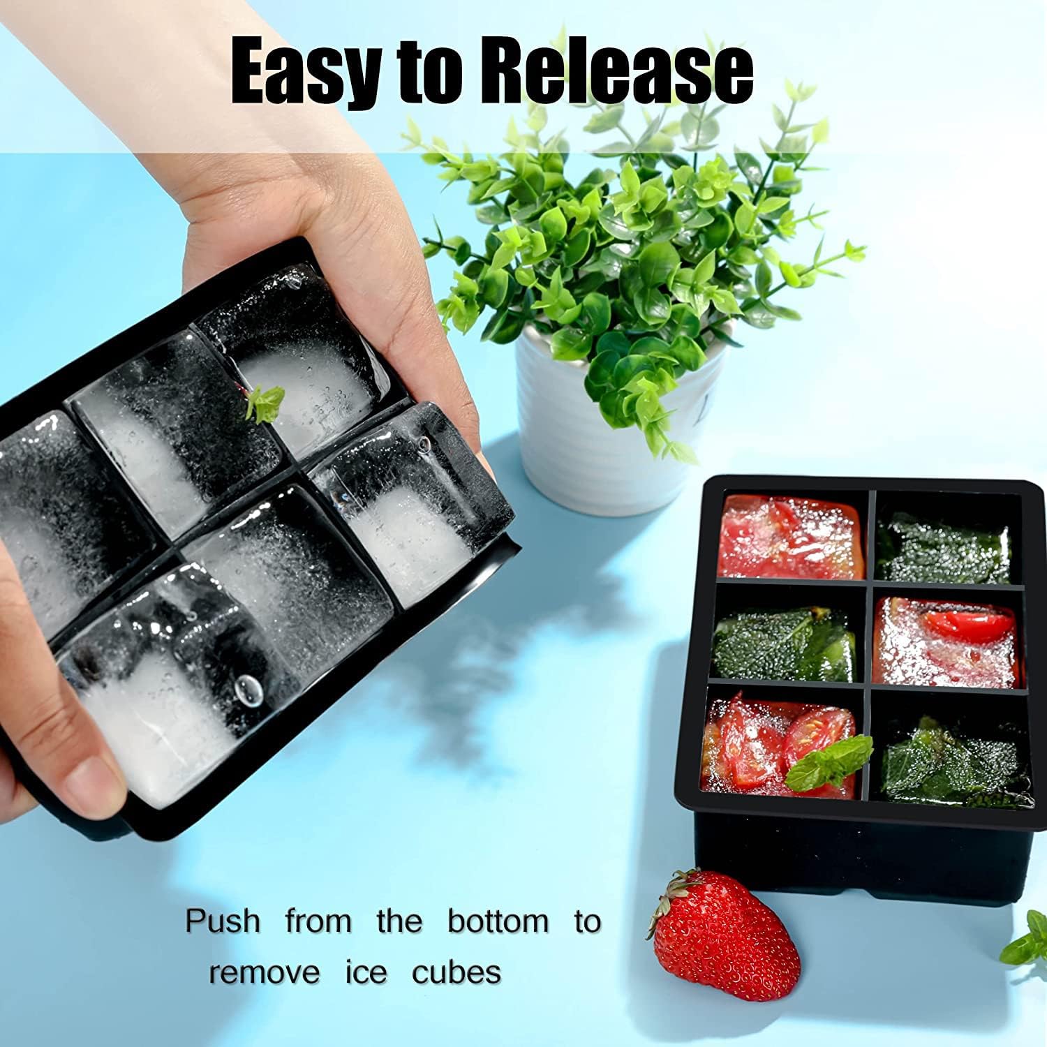 Joyzzz Ice Cube Trays, 6 Büyük Kare Ice Cube Tepsisi, Kapaklı Yeniden Kullanılabilir Silikon Ice Cube Tepsisi, Dondurucu için Buz Tepsileri, Viski, Karışık İçecekler için Kolay Açılan Ice Cube Kalıbı