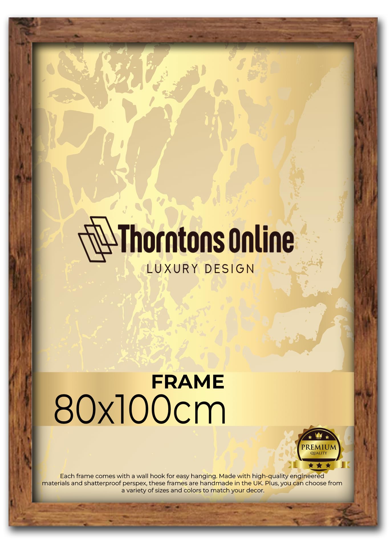 Thorntons Rustic Extra Large Gallery Picture Photo Frame 80x100cm With Clear Perspex Front & Wall Mounting-Solid MDF Wood-Horizontal and Vertical Wall Display-100cm x 80cm (Rustic)