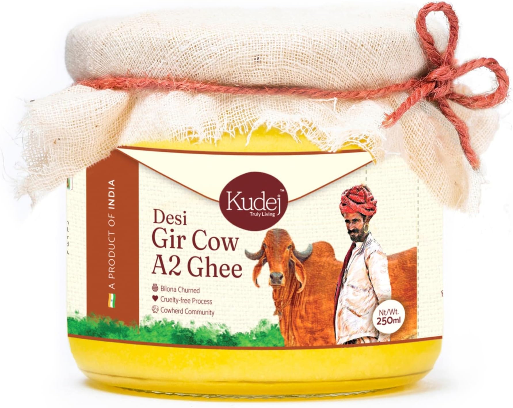 Kudej Premium Desi Gir Cow Ghee, 250ml| Vedic Bilona Method, Free Grazing Cows| Natural Immunity Booster from Gujarat| Lactose-Free A2 Ghee| Eco-Friendly| Rich Flavor, Supports Pastoral Community