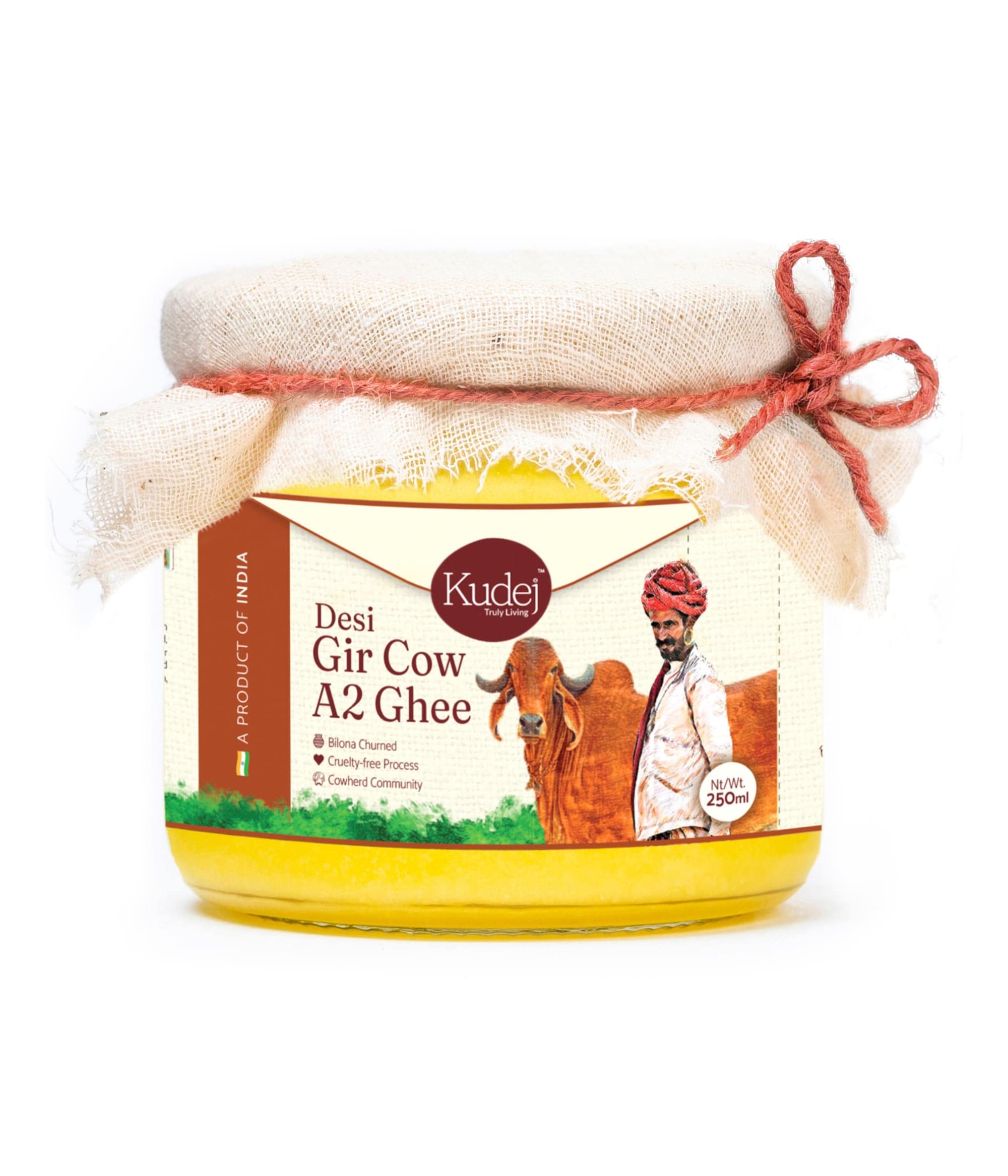 Kudej Premium Desi Gir Cow Ghee, 250ml| Vedic Bilona Method, Free Grazing Cows| Natural Immunity Booster from Gujarat| Lactose-Free A2 Ghee| Eco-Friendly| Rich Flavor, Supports Pastoral Community