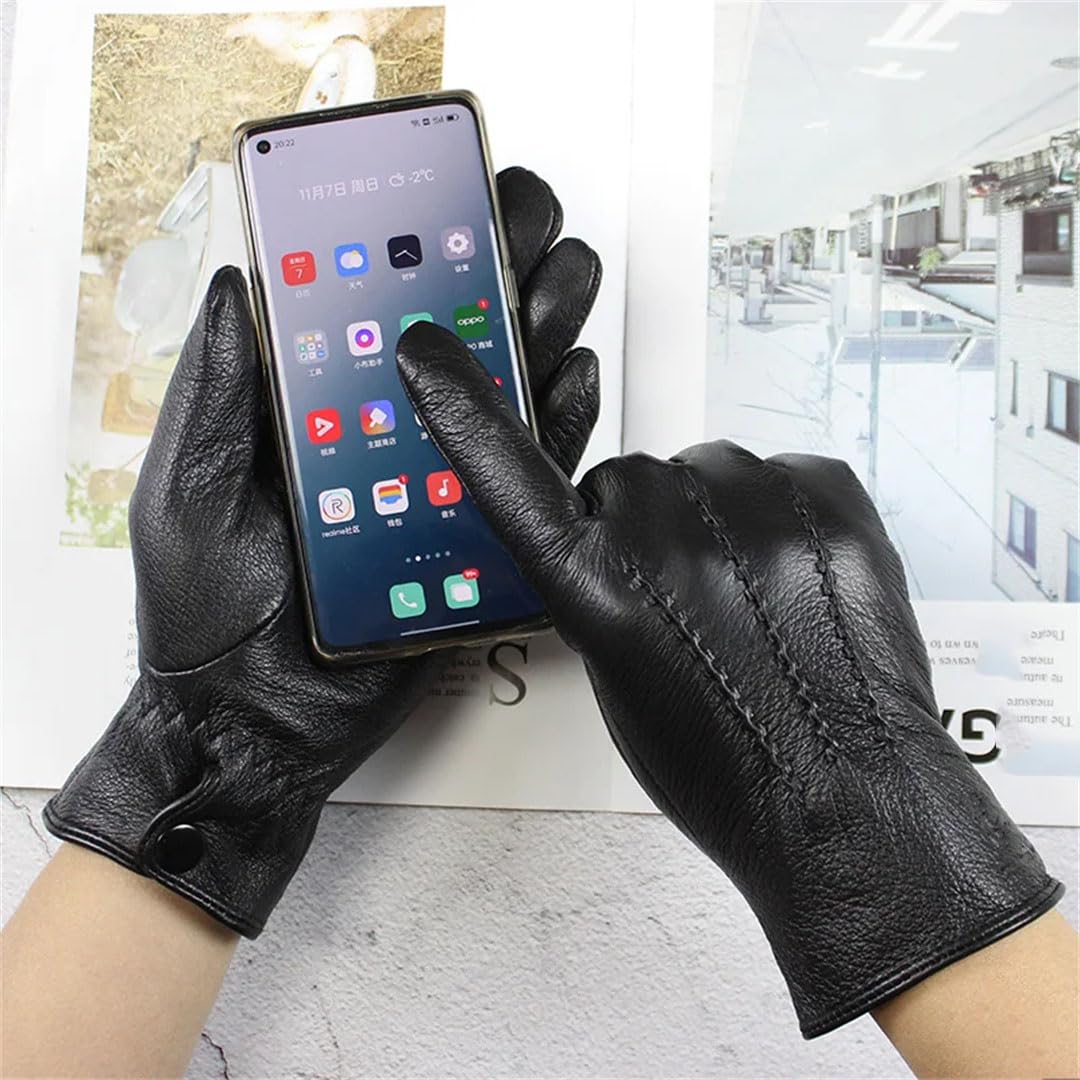 Gants en cuir pour homme avec doublure en polaire fine pour l'hiver et la chaleur et l'épaississement de la moto